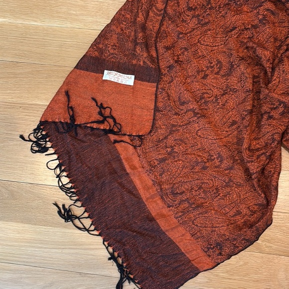 Pashmina Shawl Wrap Silk Cashmere Black Rust Paisley - Picture 4 of 5